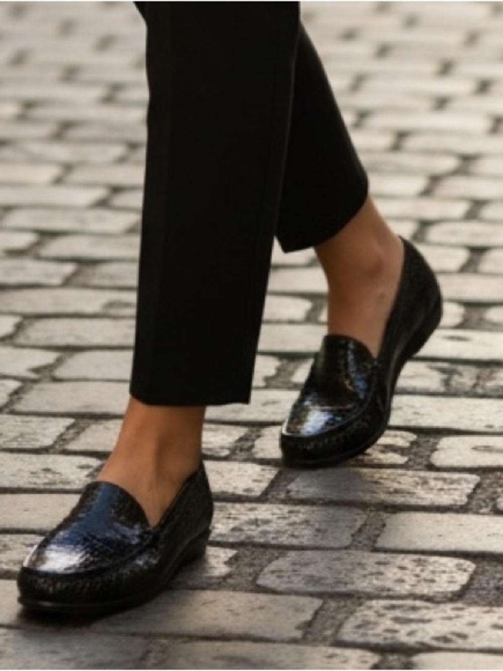 SAS Black Leather Simplify Croc Pattern Comfort Loafers Shoes Size 9 A Narrow